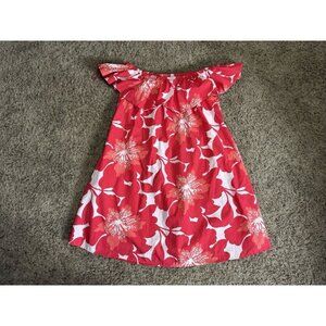 Womens Red Big Floral Print Off Shoulder Ruffle Dress Hawaiian Beach Tropical 1X